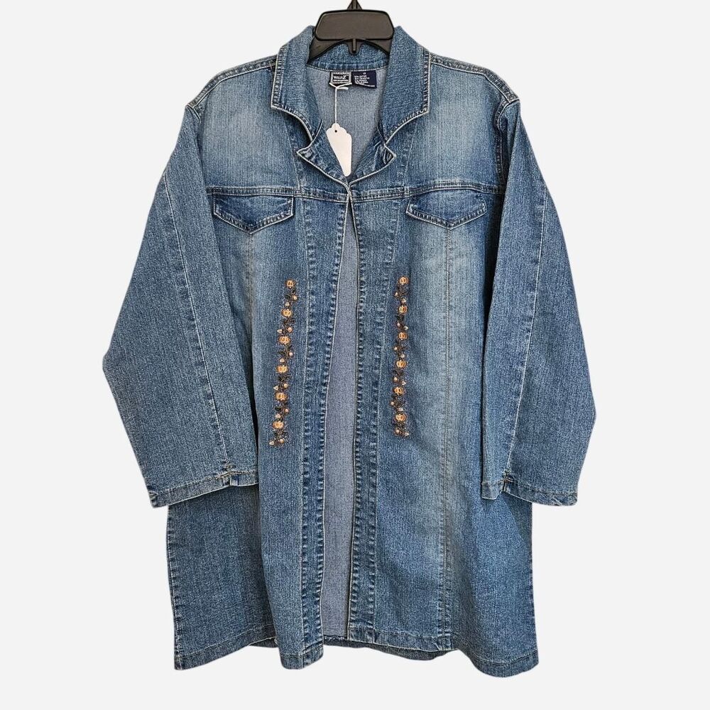 90s y2k western boho floral long denim jacket duster plus size